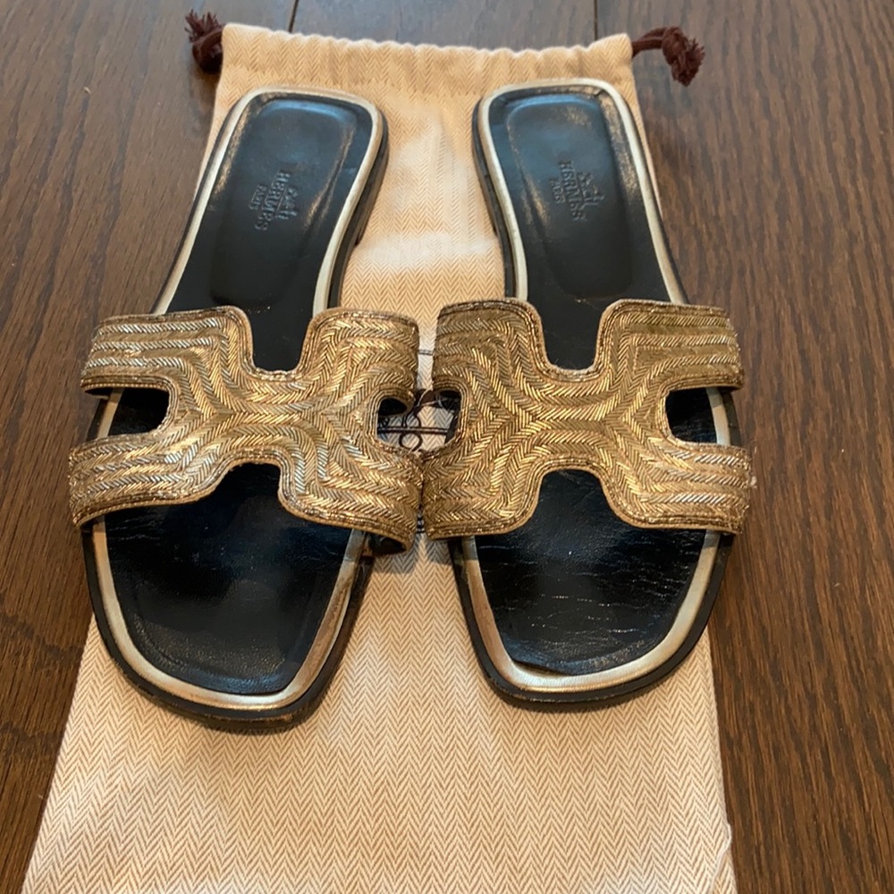 100% authentic- Sequined Hermes Oran Sandals